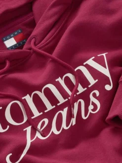 Sweat en coton régénératif framboise à imprimé, coupe droite et col à capuche