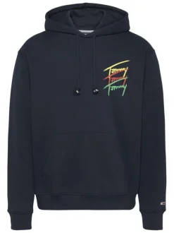 Sweat en coton régénératif marine à imprimé signature, coupe droite et à capuche