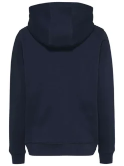 Sweat en coton régénératif mélangé marine à imprimé, droit et col à capuche