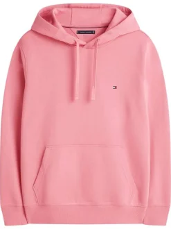 Sweat en coton rose pourvu d'un col à capuche avec cordons de serrage