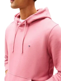 Sweat en coton rose pourvu d'un col à capuche avec cordons de serrage