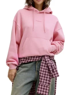 Sweat en coton rose pourvu d'un coupe droite et d'un col à capuche