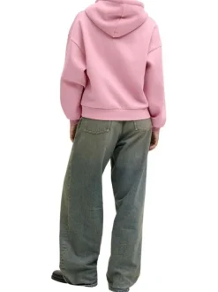Sweat en coton rose pourvu d'un coupe droite et d'un col à capuche