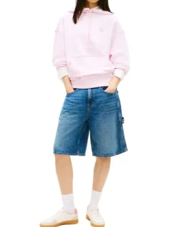 Sweat en coton rose uni avec une coupe droite et un col à capuche