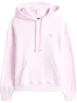 Sweat en coton rose uni avec une coupe droite et un col à capuche