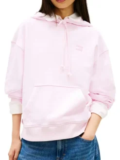 Sweat en coton rose uni avec une coupe droite et un col à capuche