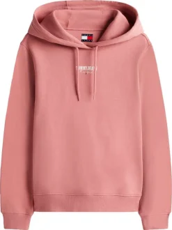 Sweat en coton rose uni avec une coupe droite et un col à capuche