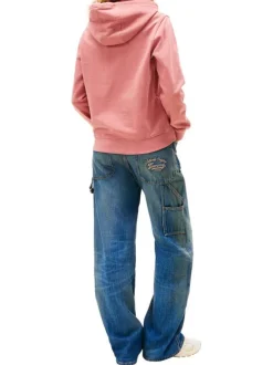 Sweat en coton rose uni avec une coupe droite et un col à capuche