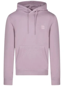 Sweat en coton rose uni avec une coupe droite et un col à capuche