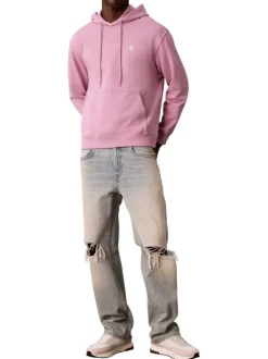 Sweat en coton rose uni avec une coupe droite et une capuche