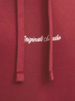 Sweat en coton rouge uni avec un col à capuche et cordon de serrage