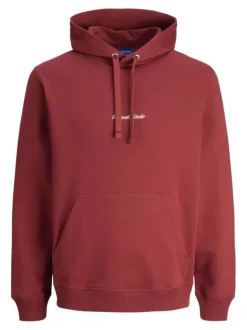 Sweat en coton rouge uni avec un col à capuche et cordon de serrage