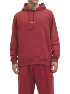 Sweat en coton rouge uni avec un col à capuche et cordon de serrage