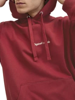 Sweat en coton rouge uni avec un col à capuche et cordon de serrage