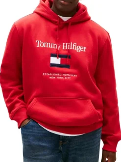 Sweat en coton rouge uni avec une coupe droite et un col à capuche