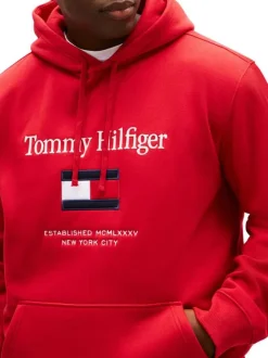 Sweat en coton rouge uni avec une coupe droite et un col à capuche