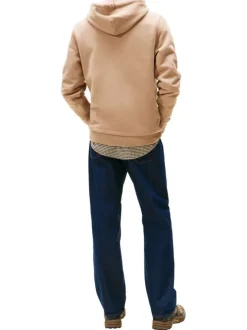Sweat en coton taupe uni avec une coupe droite et un col à capuche
