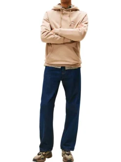 Sweat en coton taupe uni avec une coupe droite et un col à capuche