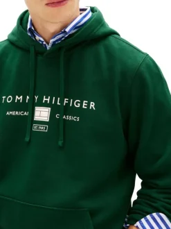 Sweat en coton vert à coupe ajustée pourvu d'un col à capuche