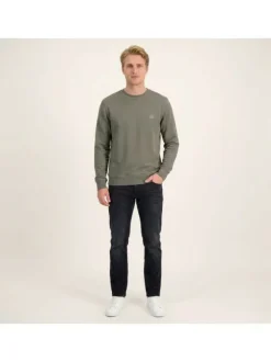 Sweat en coton vert uni avec une coupe droite et un col rond