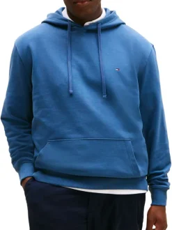 Sweat Grande Taille en coton bleu uni avec une coupe ajustée et un col à capuche