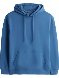 Sweat Grande Taille en coton bleu uni avec une coupe ajustée et un col à capuche