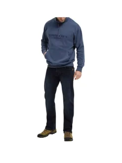 Sweat Grande Taille en coton bleu uni à coupe droite et col camionneur