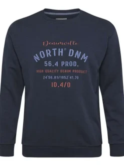 Sweat Grande Taille en coton marine droit à col rond et manches longues