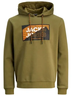 Sweat Grande Taille en coton mélangé olive uni coupe droite col à capuche