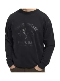 Sweat Grande Taille en coton noir à imprimé ton sur ton et coupe droite