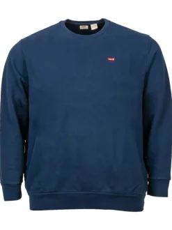 Sweat grande taille marine en coton uni avec logo coupe droite col rond