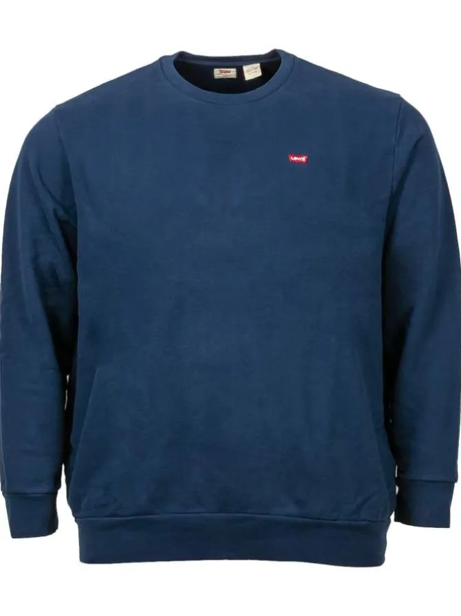 Sweat grande taille marine en coton uni avec logo coupe droite col rond