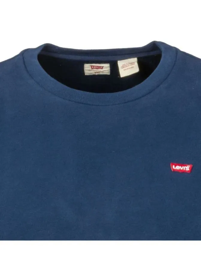 Sweat grande taille marine en coton uni avec logo coupe droite col rond