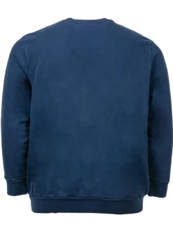 Sweat grande taille marine en coton uni avec logo coupe droite col rond