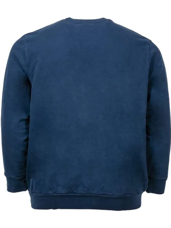 Sweat grande taille marine en coton uni avec logo coupe droite col rond
