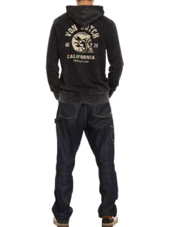 Sweat gris foncé uni avec une coupe droite et un col à capuche