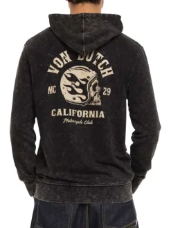 Sweat gris foncé uni avec une coupe droite et un col à capuche