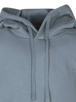 Sweat gris uni à coupe droite avec un col à capuche et logo en relief