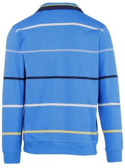Sweat homme droite imprimé rayures noir, blanc et jaune bleu