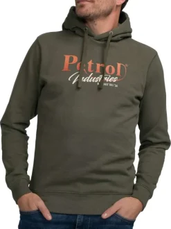 Sweat kaki avec imprimé de la marque à coupe droite et col à capuche
