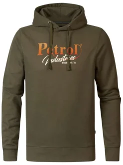 Sweat kaki avec imprimé de la marque à coupe droite et col à capuche