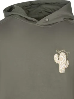 Sweat kaki imprimé dans le dos avec un col à capuche et marque brodé