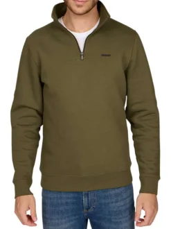Sweat kaki uni avec une coupe droite à col camionneur et zip de fermeture