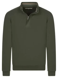 Sweat kaki uni avec une coupe droite et un col camionneur à zip