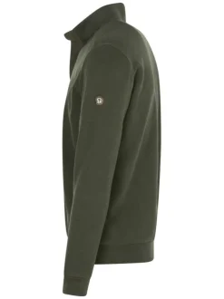 Sweat kaki uni avec une coupe droite et un col camionneur à zip