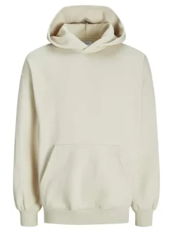 Sweat à manches longues écru uni avec une coupe droite et un col à capuche