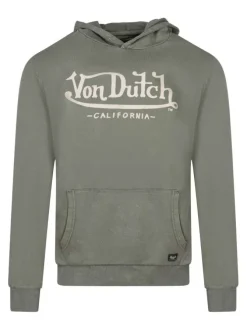 Sweat manches longues kaki uni avec une coupe droite et un col à capuche
