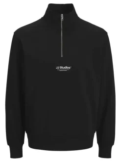Sweat à manches longues noir uni avec un col camionneur et une coupe droite