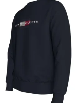 Sweat marine avec une coupe droite et un col rond et nom de la marque