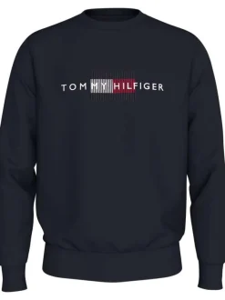 Sweat marine avec une coupe droite et un col rond et nom de la marque
